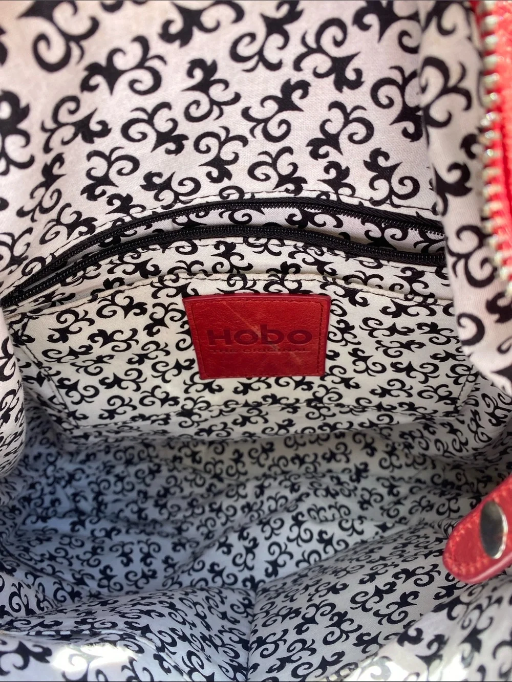 HOBO Red Leather Hobo Bag with Front Zip Pocket